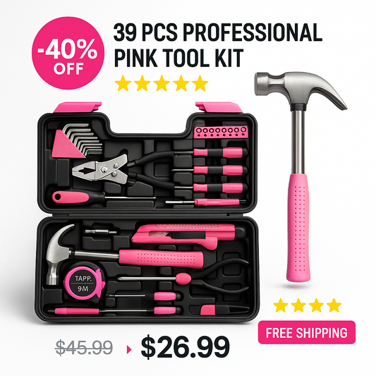 Kit Profesional de Herramientas Rosa de 39 Piezas – ¡Hazlo tú misma con estilo!